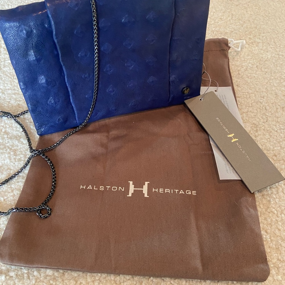 NEW Halston indigo blue wallet on a chain handbag clutch